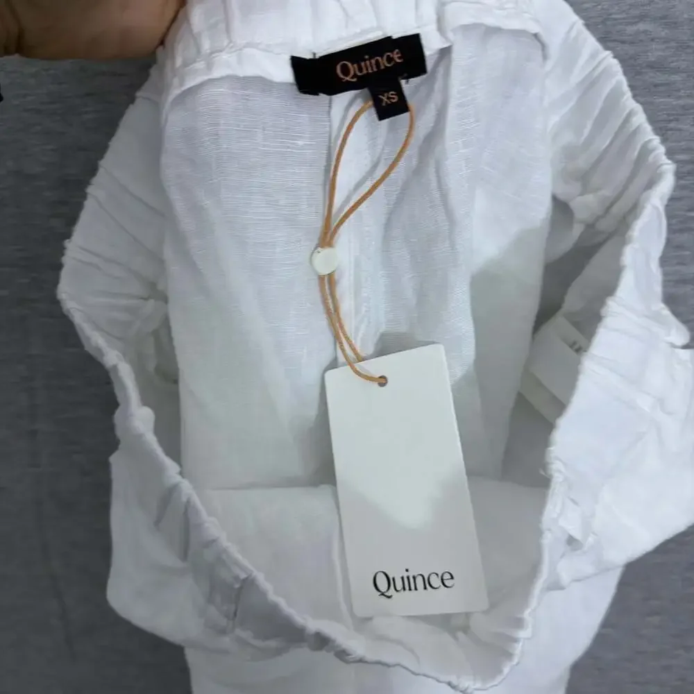 Quince Women's Size XS White European Linen Pants E-Waist Pull On